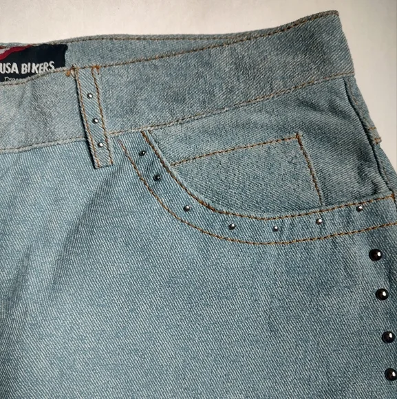 USA Bikers Dream Apparel Leather Blue Studded Pockets Boot Cut Pants Women's 14